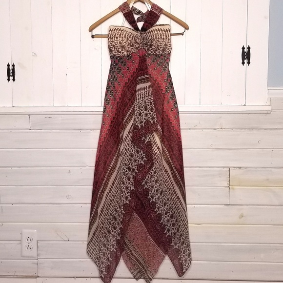 Max & Cleo Dress Silk Halter Handkercheif Boho - Picture 2 of 8